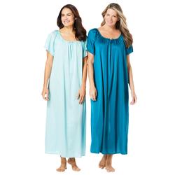 Plus Size Women's 2-Pack Long Silky Gown by Only Necessities in Deep Teal Pale Ocean (Size 5X) Pajamas