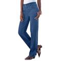 Plus Size Women's Complete Cotton Seamed Jean by Roaman's in Medium Wash (Size 12 WP) 100% Cotton Elastic Waist Denim