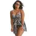 Plus Size Women's Mesh-Draped Swimsuit by Swim 365 in Gold Black Foil (Size 34)