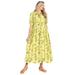 Plus Size Women's Roll-Tab Sleeve Crinkle Shirtdress by Woman Within in Primrose Yellow Leaf (Size 22 W)