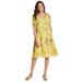 Plus Size Women's Short Pullover Crinkle Dress by Woman Within in Primrose Yellow Leaf (Size 30 W)