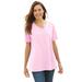 Plus Size Women's Perfect Short-Sleeve V-Neck Tee by Woman Within in Pink (Size L) Shirt