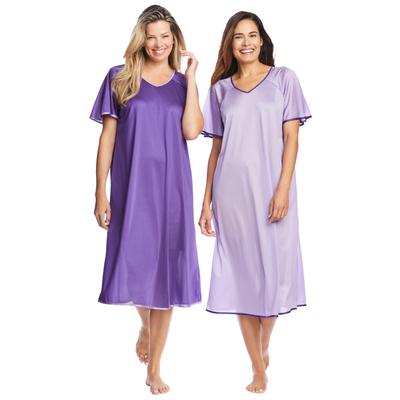 Plus Size Women's 2-Pack Short Silky Gown by Only Necessities in Plum Burst Soft Iris (Size L) Pajamas