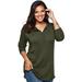Plus Size Women's Fine Gauge Drop Needle Henley Sweater by Roaman's in Dark Olive Green (Size 1X)