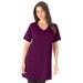 Plus Size Women's Short-Sleeve V-Neck Ultimate Tunic by Roaman's in Dark Berry (Size 3X) Long T-Shirt Tee