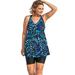 Plus Size Women's Longer Length Braided Tankini Top by Swim 365 in Blue Painterly Leaves (Size 18)