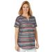 Plus Size Women's Short-Sleeve Notch-Neck Tee by Woman Within in Navy Multi Stripe (Size 1X) Shirt