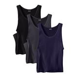 Men's Big & Tall Ribbed Cotton Tank Undershirt, 3-Pack by KingSize in Assorted Basic (Size L)