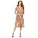 Plus Size Women's Ultrasmooth® Fabric V-Neck Swing Dress by Roaman's in Natural Leopard (Size 26/28) Stretch Jersey Short Sleeve V-Neck