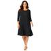 Plus Size Women's Three-Quarter Sleeve T-shirt Dress by Jessica London in Black (Size 14 W)