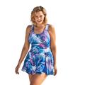 Plus Size Women's Side-Slit Swim Dress by Swim 365 in Multi Color Leaves (Size 16) Swimsuit