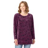 Plus Size Women's Plush Velour Tunic Sweatshirt by Woman Within in Deep Claret Floral Paisley (Size 1X)