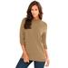 Plus Size Women's Fine Gauge Drop Needle Mockneck Sweater by Roaman's in Soft Camel (Size 4X)