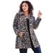 Plus Size Women's Plush Fleece Jacket by Roaman's in Khaki Graphic Spots (Size M) Soft Coat