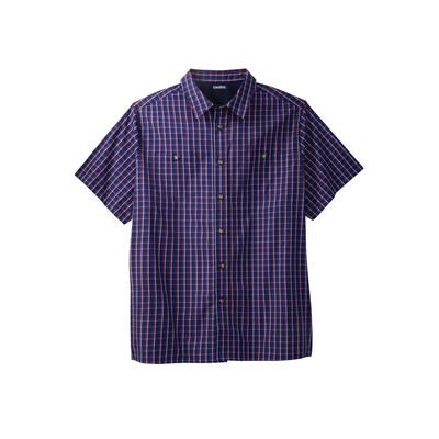 Men's Big & Tall Short Sleeve Printed Check Sport Shirt by KingSize in Navy Check (Size 7XL)
