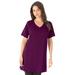 Plus Size Women's Short-Sleeve V-Neck Ultimate Tunic by Roaman's in Dark Berry (Size 5X) Long T-Shirt Tee