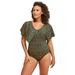 Plus Size Women's Flutter-Sleeve One-Piece by Swim 365 in Gold Foil Dots (Size 16) Swimsuit