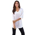 Plus Size Women's Lightweight Textured Slub Knit Boyfriend Tunic by Roaman's in White (Size 22/24) Long Shirt