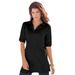 Plus Size Women's Oversized Polo Tunic by Roaman's in Black (Size 14/16) Short Sleeve Big Shirt