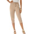 Plus Size Women's Drawstring Soft Knit Capri Pant by Roaman's in New Khaki (Size 1X)