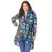 Plus Size Women's Fit-and-Flare Crinkle Tunic by Roaman's in Navy Paisley Garden (Size 32 W) Long Shirt Blouse