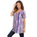 Plus Size Women's Studded Tie-Dye Tunic by Roaman's in Midnight Violet Watercolor Stripe (Size L) Long Shirt