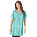 Plus Size Women's Short-Sleeve V-Neck Ultimate Tunic by Roaman's in Mint Speckle (Size 4X) Long T-Shirt Tee