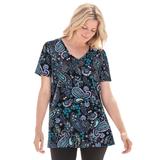 Plus Size Women's Perfect Printed Short-Sleeve V-Neck Tee by Woman Within in Black Paisley (Size 4X) Shirt