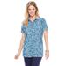 Plus Size Women's Perfect Printed Short-Sleeve Polo Shirt by Woman Within in Heather Grey Azure Blossom Vine (Size 2X)