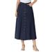 Plus Size Women's Perfect Cotton Button Front Skirt by Woman Within in Indigo (Size 18 WP)