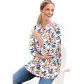 Plus Size Women's Three-Quarter Sleeve Tab-Front Tunic by Woman Within in White Watercolor Blossom (Size 2X)