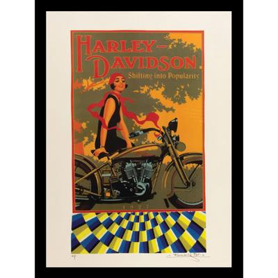 Vintage Harley Davidson Motorbike 14x18 Framed Print by Venice Beach Collections Inc in Orange Multi