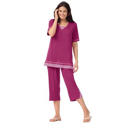 Plus Size Women's Striped Inset & Capri Set by Woman Within in Raspberry Mini Stripe (Size 34/36) Pants