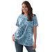 Plus Size Women's Perfect Printed Short-Sleeve Crewneck Tee by Woman Within in Heather Grey Azure Blossom Vine (Size 1X) Shirt