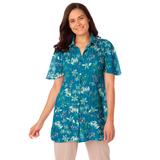 Plus Size Women's Blouse In Crinkle Georgette by Woman Within in Deep Teal Pretty Bloom (Size 18/20) Shirt