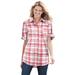 Plus Size Women's Short-Sleeve Button Down Seersucker Shirt by Woman Within in Rose Pink Camp Plaid (Size L)