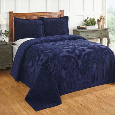 Ashton Collection Tufted Chenille Bedspread by Better Trends in Navy (Size QUEEN)