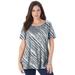 Plus Size Women's Swing Ultimate Tee with Keyhole Back by Roaman's in Grey Bias Stripe (Size L) Short Sleeve T-Shirt