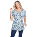 Plus Size Women's Perfect Printed Short-Sleeve V-Neck Tee by Woman Within in Heather Grey Azure Blossom Vine (Size 5X) Shirt