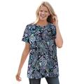 Plus Size Women's Perfect Printed Short-Sleeve Crewneck Tee by Woman Within in Black Paisley (Size M) Shirt