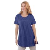 Plus Size Women's Embroidered Eyelet Pintucked Tunic by Woman Within in Ultra Blue (Size 5X)