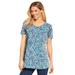 Plus Size Women's Perfect Printed Short-Sleeve Scoopneck Tee by Woman Within in Heather Grey Azure Blossom Vine (Size L) Shirt