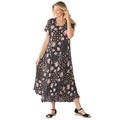 Plus Size Women's Short-Sleeve Crinkle Dress by Woman Within in Black Patch Floral (Size 1X)