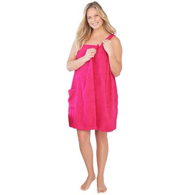 Plus Size Women's Dreams & Co.® Terry Towel Wrap by Dreams & Co. in Pink Burst (Size 18/20) Robe