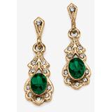 Women's Gold Tone Antiqued Oval Cut Simulated Birthstone Vintage Style Drop Earrings by PalmBeach Jewelry in May