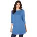 Plus Size Women's Boatneck Ultimate Tunic with Side Slits by Roaman's in Horizon Blue (Size 38/40) Long Shirt