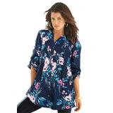 Plus Size Women's English Floral Big Shirt by Roaman's in Navy Vintage Bouquet (Size 32 W) Button Down Tunic Shirt Blouse