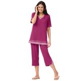 Plus Size Women's Striped Inset & Capri Set by Woman Within in Raspberry Mini Stripe (Size 14/16) Pants