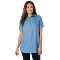 Plus Size Women's Short-Sleeve Denim Shirt by Woman Within in Light Stonewash (Size M)