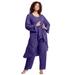 Plus Size Women's Three-Piece Beaded Pant Suit by Roaman's in Midnight Violet (Size 32 W) Sheer Jacket Formal Evening Wear